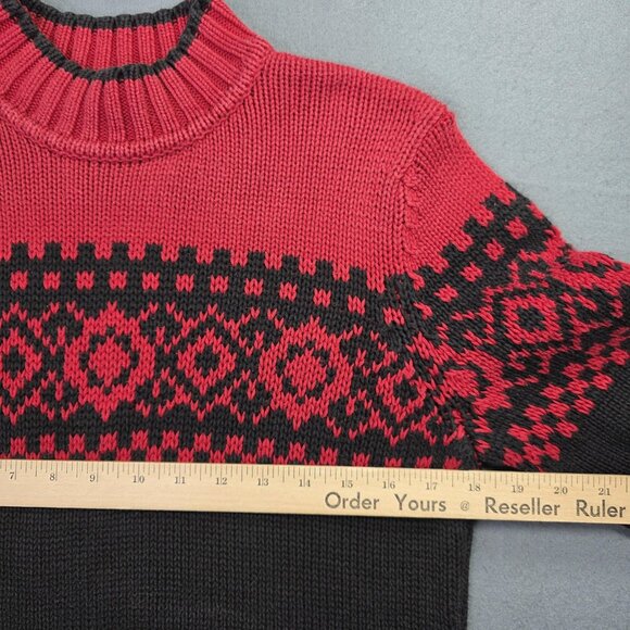 Jones Wear Sport Sweater Womens M Red Black Fair Isle Mock Neck Cotton Vintage - Picture 6 of 9